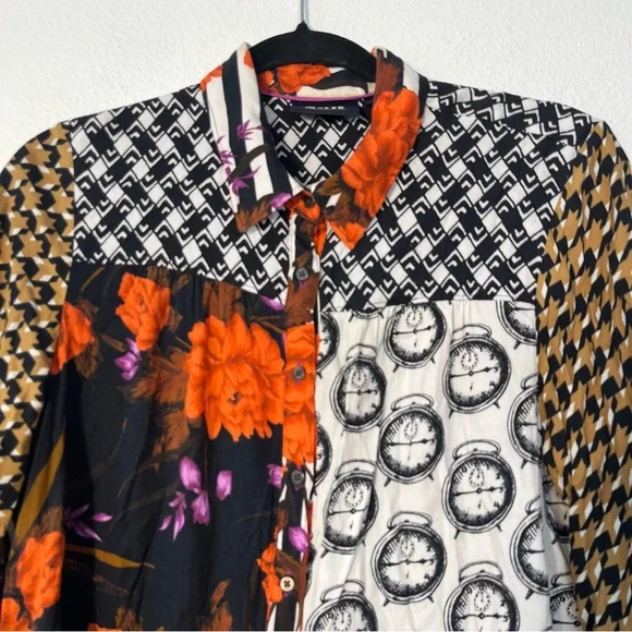 Anthropologie Maeve La Paz Contrast Button-Down Shirt Size Medium Long Sleeve - Picture 4 of 9